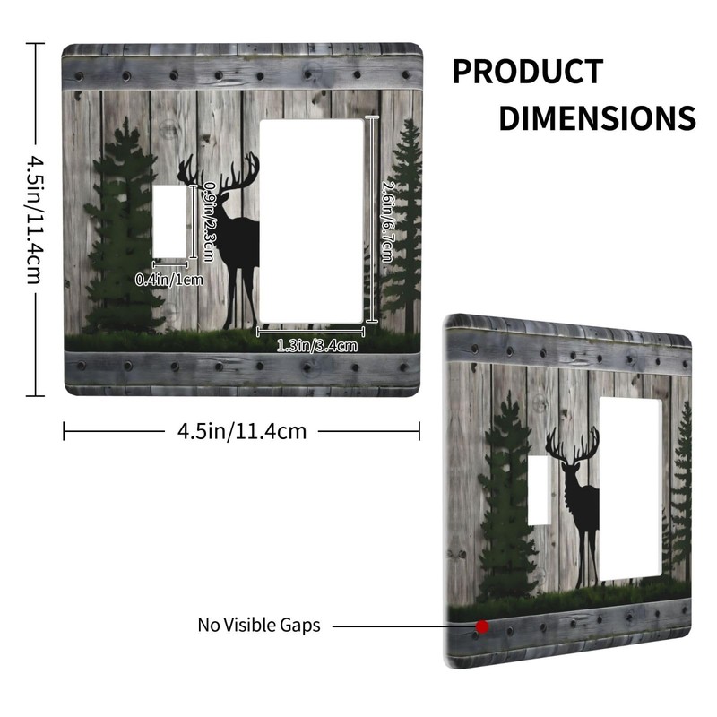 LuHuoLu Decorative Outlet Covers Rustic Deer Elk Forest Grey Wood