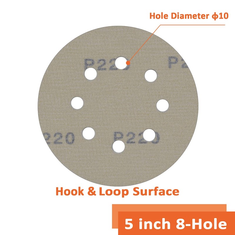 TOPXUAN Orbital Sander Paper 5 Inch 8 Hole 220 Grit
