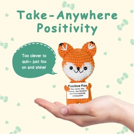 FliipFlaap Positive Crochet Animals Fox - Emotional Support Crochet Gifts for Women Men Birthday Christmas Friends Coworkers Teachers Self Care Desk Home Fall Decor Relaxation Encouragement Gift
