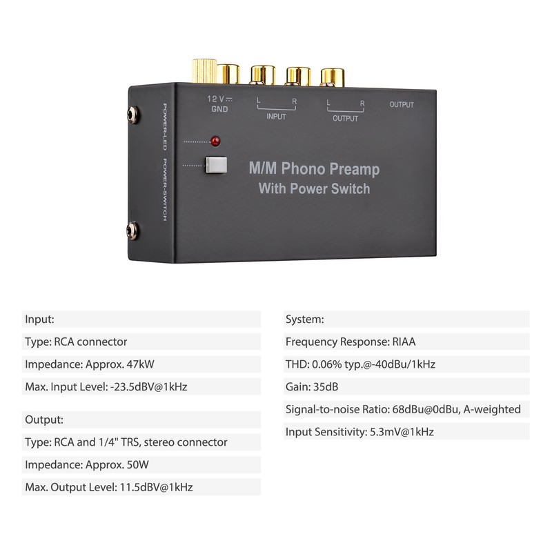 M/M Phono Preamp with Power Switch Ultra-compact Phono Preamplifier Turntable