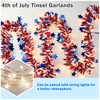 Garland Patriotic Decor Red White Blue Metallic Tinsel with Stars