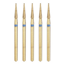 sourcing map 5pcs 120-140 Grits Diamond Grinding Bit 2.2mm Tapered Head 2.35mm Shank 10mm Length Titanium Plated Stone Sanding Drill Bits Rotary Tool for Nails Grinding Polishing