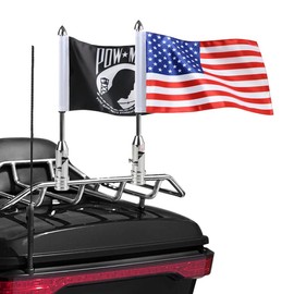 2 Pack Motorcycle Flag Pole Fold Down 90¡ã with American Flag and Pow-mia Flag 6.7'' x 10.2'' Flag Pole Holder Bracket Fit for 1/2'' Tubular Luggage Rack Harley Touring Spring Honda Goldwing etc.