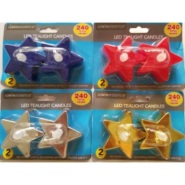 Luminessence Patriotic Flickering LED Star Candles 2”H X 2.5”D 120 Hours 2/Pk, Select: Color - Gold