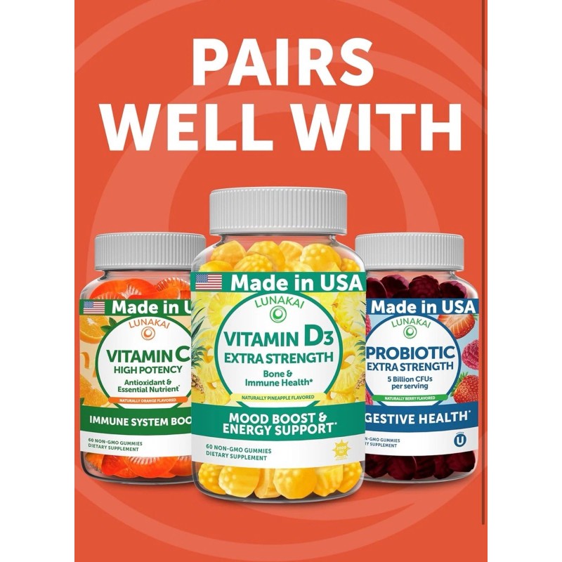 Lunakai USA Made Calcium Gummies with Magnesium, Zinc, Vitamin D3