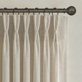 Pinch Pleated Warm Beige Sheer Curtains 102 Inches Long for Sliding Glass Doors 2 Panels Set, Burlywood Birch Flax Linen Light Filtering Window Drapes with Hooks for Kids Room 40"W x 102"L Inch Length