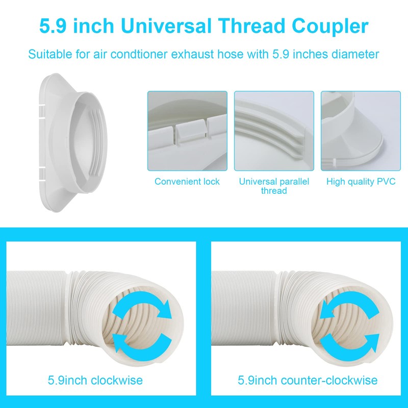 KLOLKUTTA Portable Air Conditioner Window Kit with Coupler, 5.9 Inch