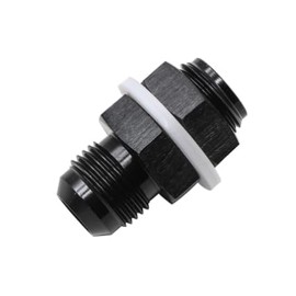 6AN Fuel Cell Bulkhead Fitting Adapter, 6061-T6 Aluminum Straight Male Flare with Locking Nut and Washers, Black Anodized AN Bulkhead Fitting for Fuel Line