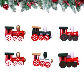 6 Pcs Christmas Train Decorations Christmas Wooden Ornaments Locomotive Pendants for Christmas Tree Hanging Decorations Miniature Wooden Train for Kids