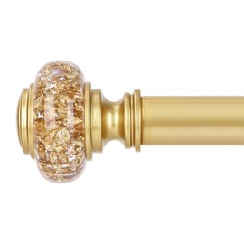 Gold Curtain Rods for Windows 48 to 84 Inch, Decorative Vintage Crystal 1'' Diameter Curtain Rod with Gold Foil Finials, Adjustable Heavy Duty Easy Install Drapery Pole Set for Farmhouse, Bedroom