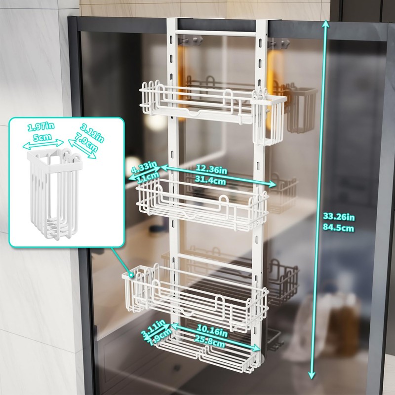 HapiRm 4 Tier Over the Door Shower Caddy, Hanging Shower