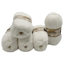 500 g Ilkadim Export Knitting Wool Angora Gold with 20% Wool, 5 x 100 g Knitting Yarn Plain (White 55)