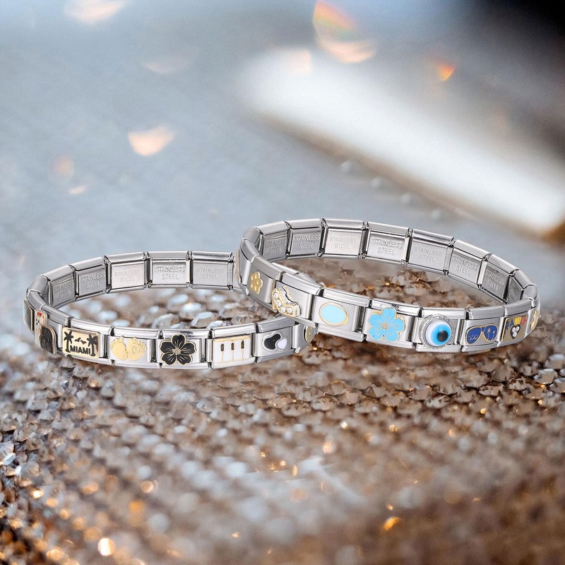 ITingstere Italian Charms Bracelet Sets with 8Pcs Charms and Opening