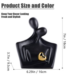 Romantische Paar Deko,Hochzeitspaar Figuren,Herz Deko Figuren für Wohnzimmer,Gold Statue,Romantische Geschenke für Paare,Keramik Figuren Paar Deko,Hochzeitsfiguren Brautpaar,Schwarzes Paar Dekoration