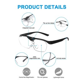 OKH - Lupas manos libres con luz, bloqueo de luz azul 160% de aumento y luces LED duales, incluye lupas plegables para trabajos cercanos, lectura, manualidades