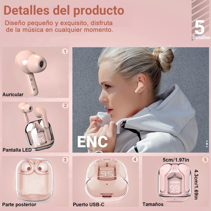 Auriculares Bluetooth inalámbricos,auriculares Bluetooth, auriculares intrauditivos, IPX4 resistente al agua