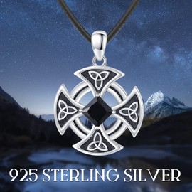 ABIGY Keltische Kreuz Halskette, 925 Sterling Silber Wikinger Halskette mit keltischem Knoten Anhänger für Herren Amulett Kreuz Schmuck Geschenk zum Geburtstag Weihnachten