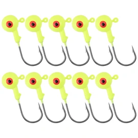 Alwonder 10 Pack Round Fishing Jig, Bass Ball Jigs 3D Eyes High Carbon Steel Jig Hooks Bass Lures Jig Heads Freshwater Saltwater Surf Fishing Jigs for Walleye Striper Pompano, Yellow-1/4oz