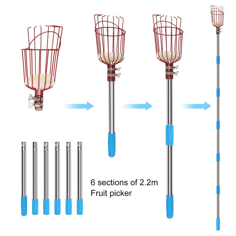 Omninmo Fruit Picker Pole with Basket, 3-8FT Telescoping Adjustable Tool