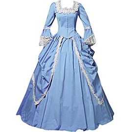 I-Youth Womens Lace Marie Antoinette Masked Ball Victorian Costume Dress (L, Sky Blue)