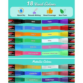 FansArriche Acrylic Paint Markers, 15mm Jumbo Felt Tip, 18 Colored Waterproof and Permanent Paint Pens for Tagging, Signs, Calligraphy, and Outdoor Paintings
