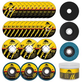 Grinding Cutting Wheels 5 inch Set - PRETEC 5" 20 Cut Off Wheels, 3 Grinding Wheels, and 3 Flap Discs for Angle Grinder Cutting and Grinding 5” x 3/64" x 7/8", 20+3+3 PCS, Brown