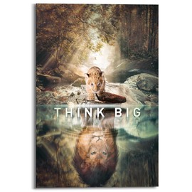 REINDERS Wall Picture "Glaube an dich!" Thoughts - Lion - Mind-set - Decorative Panel Wood 60 x 90 cm Multicoloured Home Office Animals