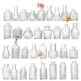 Glass Bud Vases Set of 12/15/33, Small Bud Vase in Bulk, Mini Flower Vase for Centerpiece, Vintage Decorative Clear Vase Set for Flowers, Wedding Reception, Christmas, Home Décor (Clear-33pcs)