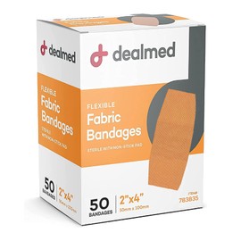 Dealmed Fabric Flexible Adhesive Bandages – 50 Count (1 Pack) Bandages with Non-Stick Pad, Latex Free, Wound Care for First Aid Kit, 2" x 4"