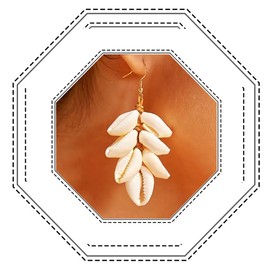 Jovono Boho Shell Earrings Leaf Shape Dangle Earrings Conch Ear Drops Beach Ear Accessories for Women /, /