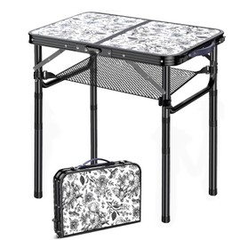 Outdoor Side Table, Portable 3 Adjustable Height Small Outdoor Folding Table, Aluminum Foldable Patio Side Tables for Outside Indoor, Plant Stand Coffee End Table for Pool, Porch,Garden, Balcony