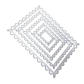IWOWHERO 5pcs Metal Cutting Dies for Crafting Wavy Postage Stamp Shapes Rectangular Dotted Line Stencils for Scrapbooking and Card Making Silver Carbon Steel DIY Templates
