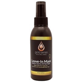 Gold Series Leave-In Hair Mask – Argan Oil Hair Mask Enriched with Keratin – Nourishing and Gently Detangling Leave In Conditioner Spray for Curly, Frizzy or Damaged Hair, 4.2 Fl.oz