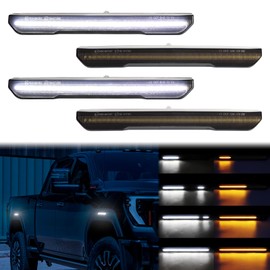 Switchback Sequential Amber White LED Side Marker Light for 2020-2024 GMC Sierra 2500HD 3500HD AT4 SLE SLT Base Denali, Front Rear 4PCS Smoked Lens Fender Turn Signal