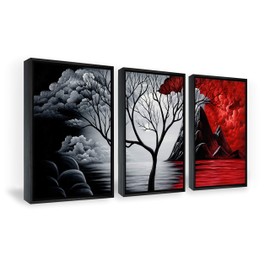 Wieco Art Framed Wall Art The Cloud Tree Wall Art HD Print of Oil Paintings Landscape Canvas Prints for Home Decorations, 3 Panels with Black Frames