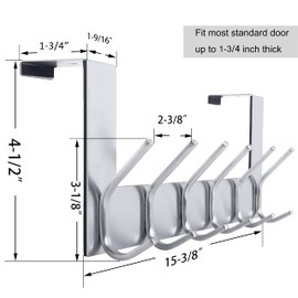 WEBI Over The Door Hooks Door Hanger:Over The Door Towel Rack with 6 Hooks for Hanging,Door Coat Hanger Towel Hanger Over Door Coat Rack for Towels,Clothes,Silver,2 Packs