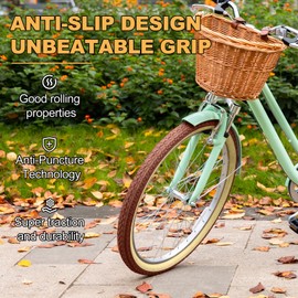 2-Pack Cruiser Bike Tires Set: Hycline 26x2.125 Inch (57-559 mm) Folding Replacement Bicycle Tires and Pair 26-inch Inner Tubes with Tire Levers for Beach or Urban City Commuter Bike-Brown