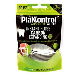 Plakkontrol® Absolute White Instant Floss Carbon Expanding, archetti interdentali ad azione sbiancante con microparticelle di carboni attivi vegetali - 30 pz – peso confezione: ℮ 30 g
