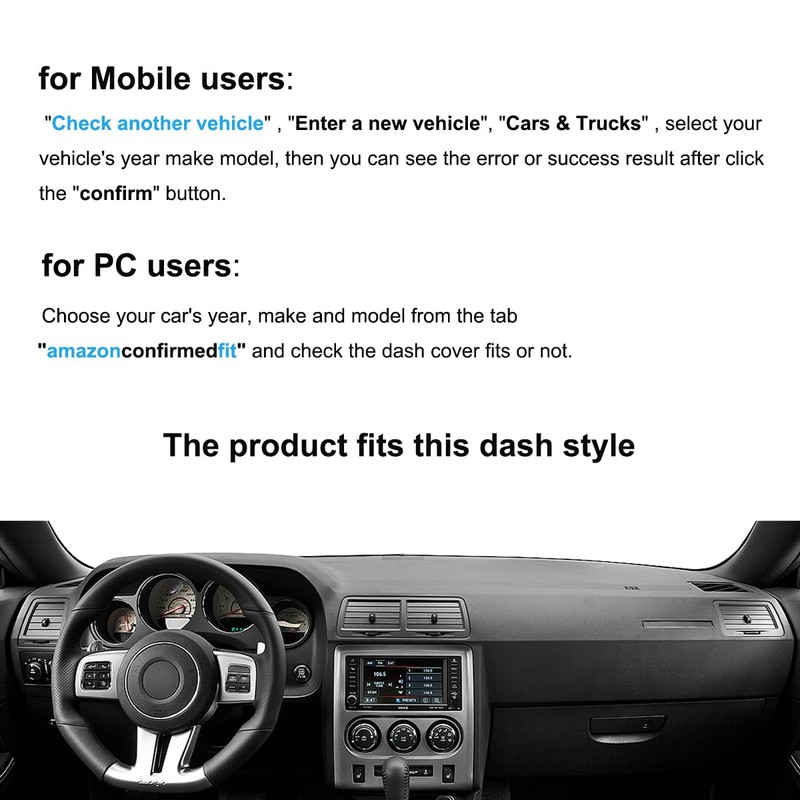 Dash Cover Mat for Dodge Challenger with Light Sensor w/o