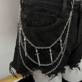 Punk Pant Chain for Men Women Hip Hop Rivet Jean Chain Belt Gothic Sword Pants Chains Vintage Rock Layered Wallet Chains for Women Men Y2k Jewelry Accessories (Sword pant chain)