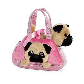 Aurora® Fashionable Fancy Pals™ Peek-A Boo Pug Stuffed Animal - Plush with Stylish Purse for Dress Up Fun - Perfect for Kids 3+ Years, Costumes, and Birthdays - Multicolor 7 Inches