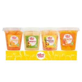 Natures Finest Delicious sharing pots perfect for families, 200g each, Mix Pack of 4 (Tropical, Mandarin, Pineapple & Peach) 1 Pot from each, No Artificial Flavours, No Artificial Preservatives