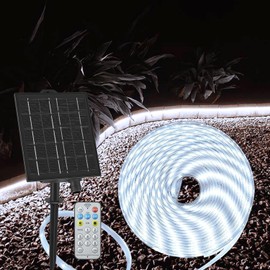 echosari 32.8Ft Solar Strip Lights Outdoor, IP68 Fully Waterproof LED Strip Lights with Timer Remote Auto ON/Off, Self-Adhesive Lights Strip for Camping Pool Deck Patio Decor (Cool White)