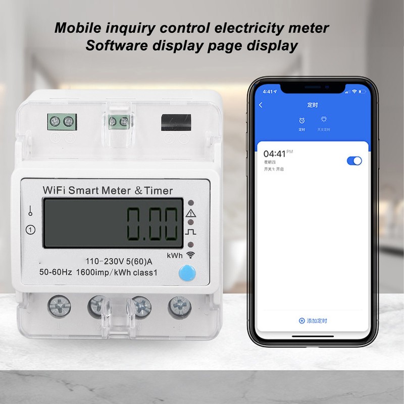 Smart Energy Meter DIN Rail Digital Display Electric Meter WiFi