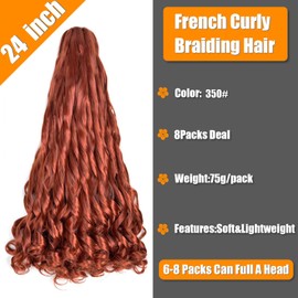 Curly Braiding Hair 24 Inch 8 PacksPre Stretched French Braiding Hair With Curly Ends French Curl Braids Crochet Hair Extensions (350#, 24 inch)