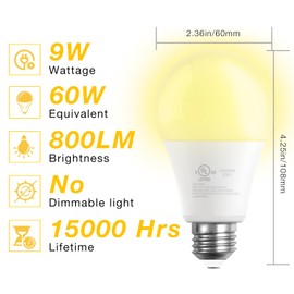 DAYBETTER 6 Pack A19 LED Light Bulbs, 60 Watt Equivalent LED Bulbs, Long Lifespan High Brightness 800LM Warm White 2700K, E26 Standard Base Light Bulbs for Home Bedroom Office, Non-Dimmable