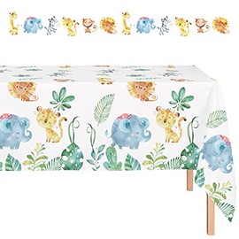 Jungle Safari Table Cloths Animal Safari Print Ideal for Baby Shower Decorations, Safari Theme Birthday Party supplies for Boys and Girls Tablecover 54" x 108" oh baby theme Includes 1 Banner (1 Pack)