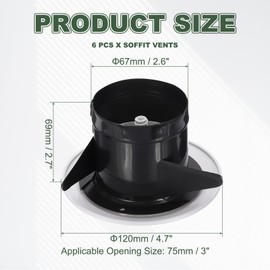 PATIKIL 3 Inch Round Air Vent Cover, 6Pcs ABS Adjustable Soffit Vents, White