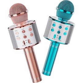 Wireless Bluetooth Karaoke Microphone 2 Pack, 4-in-1 Handheld Mic Speaker for Singing, Karaoke Machine for Phone Android PC, Great Birthday Gifts for Girls Kids Adults for Party,Home KTV,Blue&Rose