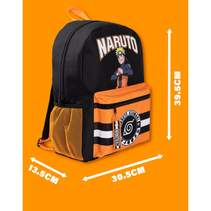 Naruto Shippuden Boys' Backpack Black and Orange Backpack with Adjustable